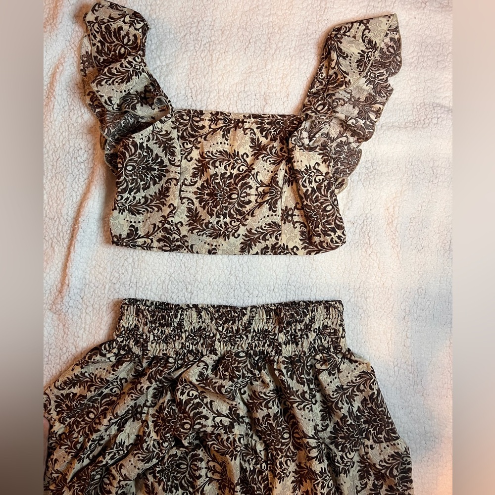 Boho Butterfly Sleeve Crop Top & High Waist Ruffle Long Skirt XL
